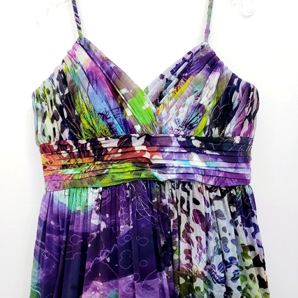 Dcode 1.8 Multicolor Abstract Tulle Ruched Sleeveless Maxidress - Picture 9 of 17